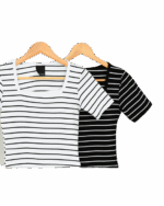 کراپ آستین کوتاه راه راه یقه خشتی - Image 2