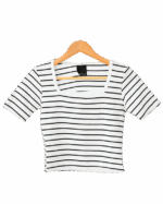 کراپ آستین کوتاه راه راه یقه خشتی