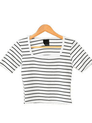 کراپ آستین کوتاه راه راه یقه خشتی