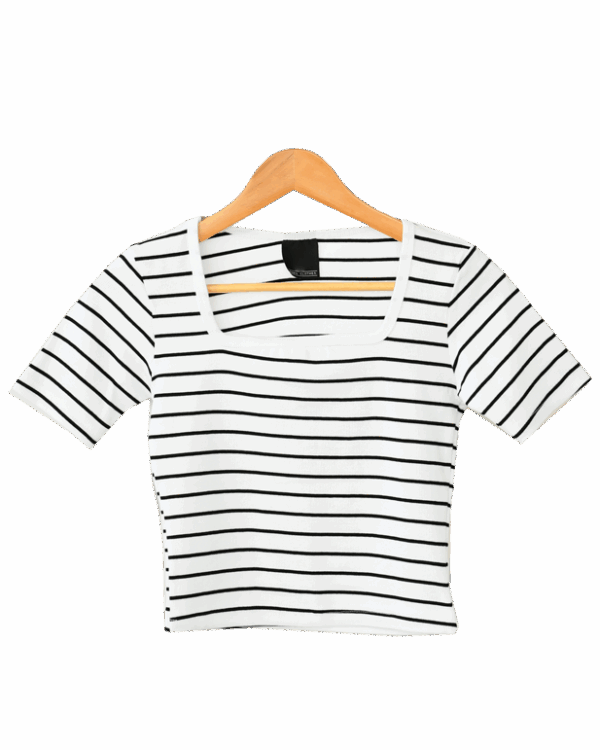 کراپ آستین کوتاه راه راه یقه خشتی - Image 1