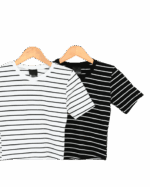 کراپ آستین کوتاه راه راه یقه گرد - Image 2