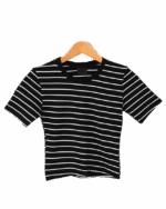 کراپ آستین کوتاه راه راه یقه گرد