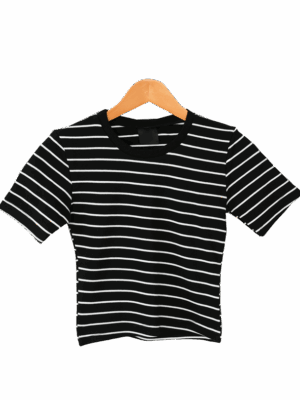 کراپ آستین کوتاه راه راه یقه گرد