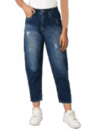 شلوار مام استایل زاپدار سرمه ای - Image 2