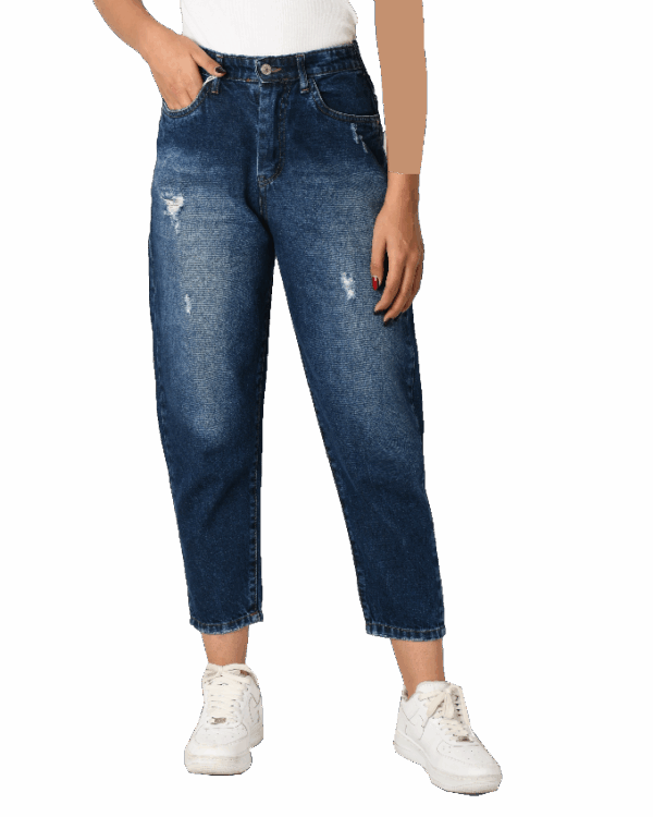 شلوار مام استایل زاپدار سرمه ای - Image 2