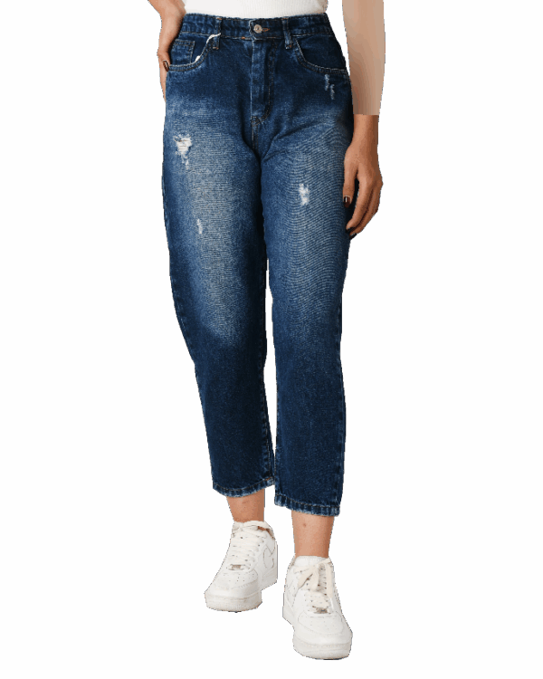 شلوار مام استایل زاپدار سرمه ای - Image 3