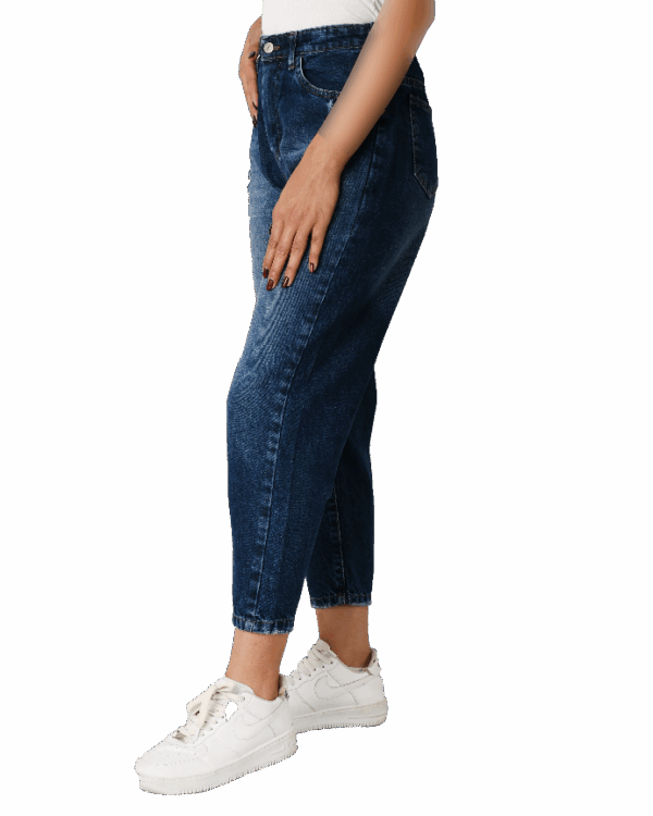 شلوار مام استایل زاپدار سرمه ای - Image 4