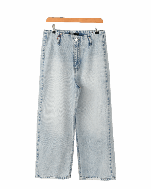 شلوار-واید-لگ-زارا-ابی-روشن--(5) شلوار جین واید لگ زارا آبی روشن - Image 1