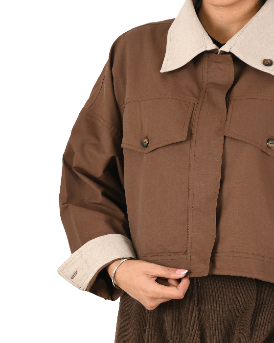 کت-کراپ-بارونی-یقه-جیر--(14) ترنچ کت دو جیب یقه دار - Image 7