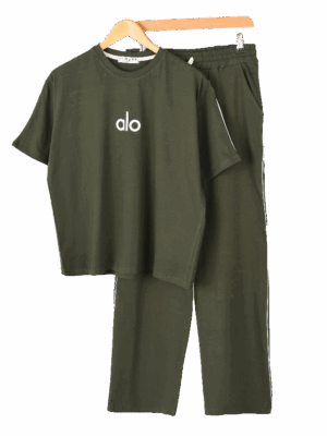 ست تیشرت و شلوار الو بغل خط