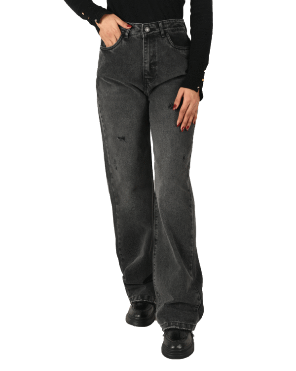 شلوار جین زاپدار ذغالی نیم بگ - Image 5