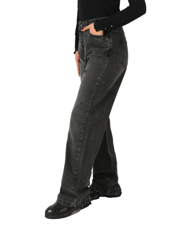 شلوار جین زاپدار ذغالی نیم بگ - Image 4