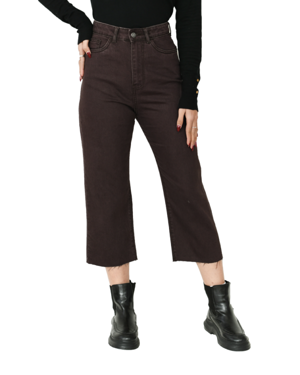 شلوار جین واید پایین کات قهوه ای - Image 3