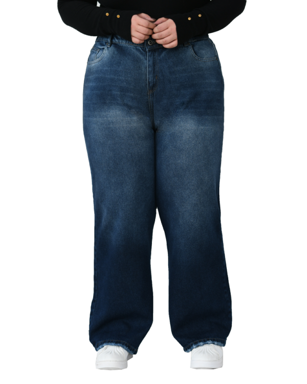 شلوار جین بگ سایز بزرگ آبی تیره - Image 2