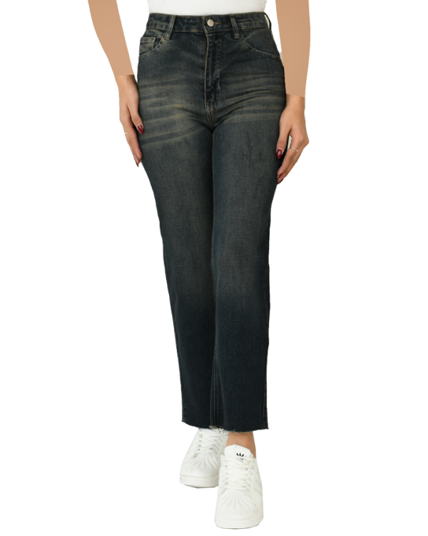 شلوار جین واید پایین کات سرمه ای کثیف - Image 3