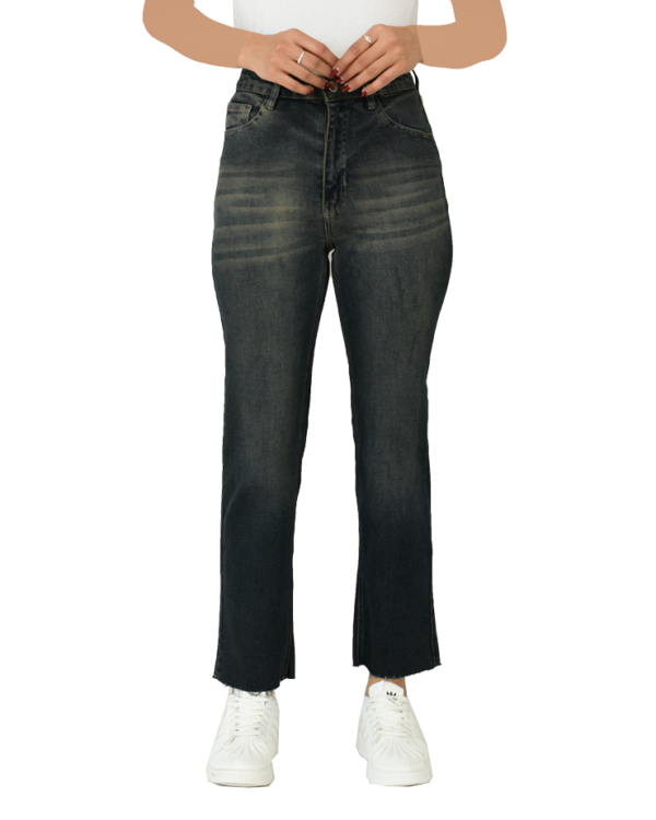 شلوار جین واید پایین کات سرمه ای کثیف - Image 4